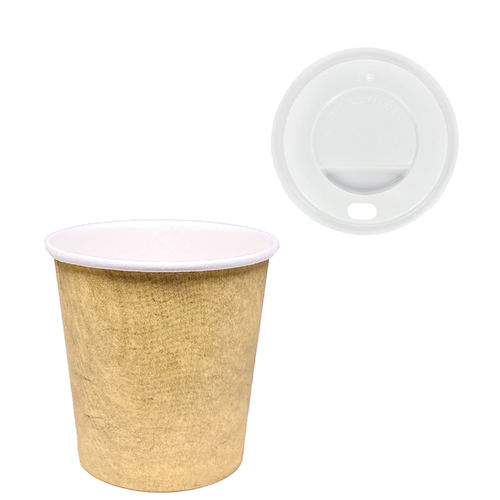 Vaso de Cartón Café 110ml (4Oz) Kraft c/ Tapa “To Go” Blanca – Paquete 50 unidades