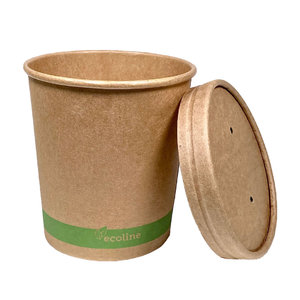 Caja Sopa de Cartón 480ml Kraft con Tapa - Paquete 25 unidades