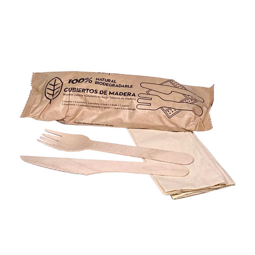 KIT Fork+Wood Knife+Eco Napkin 165mm - Box 600 Units