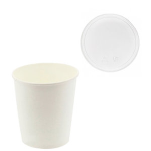 White Paper Cups 126ml (4Oz) w/ Flat Lid - Box of 2400 units