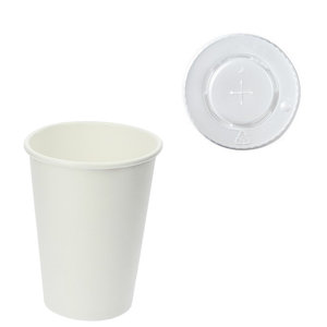 White Paper Cup 360ml (12Oz) with Straw Lid - Full Box 1600 units