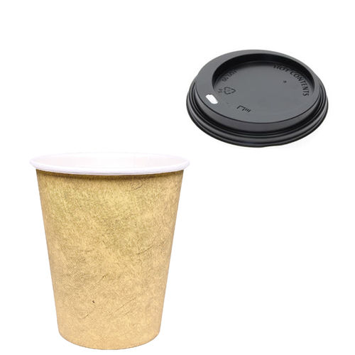 Paper Cups 240ml (8Oz) Kraft w/ Black Lid “To Go” – Pack 50 units