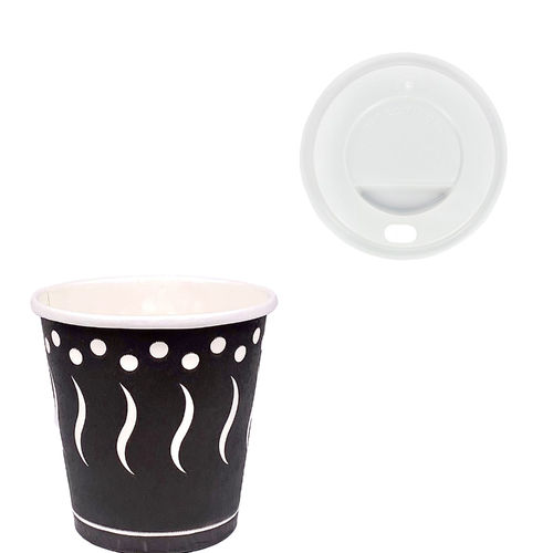 Black Printed Card Cup 120ml (4Oz) w/White ToGo Cover - Pack of 50 units