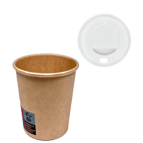 Coffee Vending Card Cup 110ml (4Oz) 100% Kraft With White "To Go" Lid - Box 1000 Units