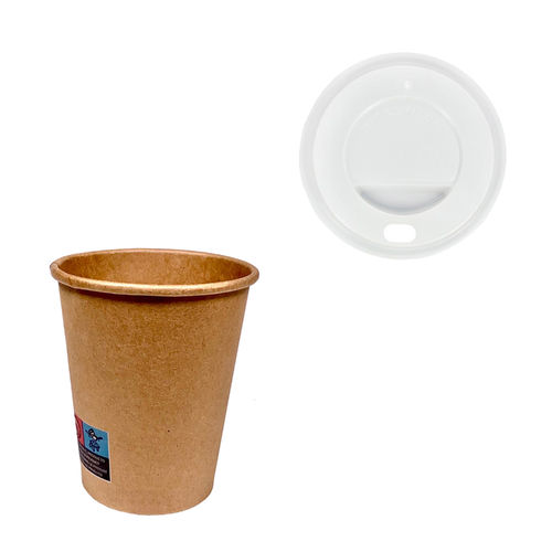 Vaso de Cartón 240ml (8Oz) 100% Kraft c/ Tapa Blanca “To Go” – Caja Completa 2000 unidades